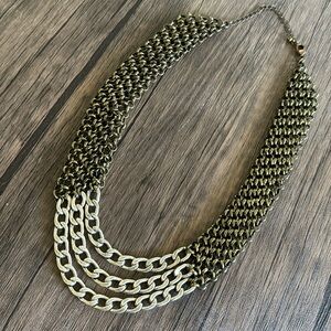 Multi chain and metal material necklace